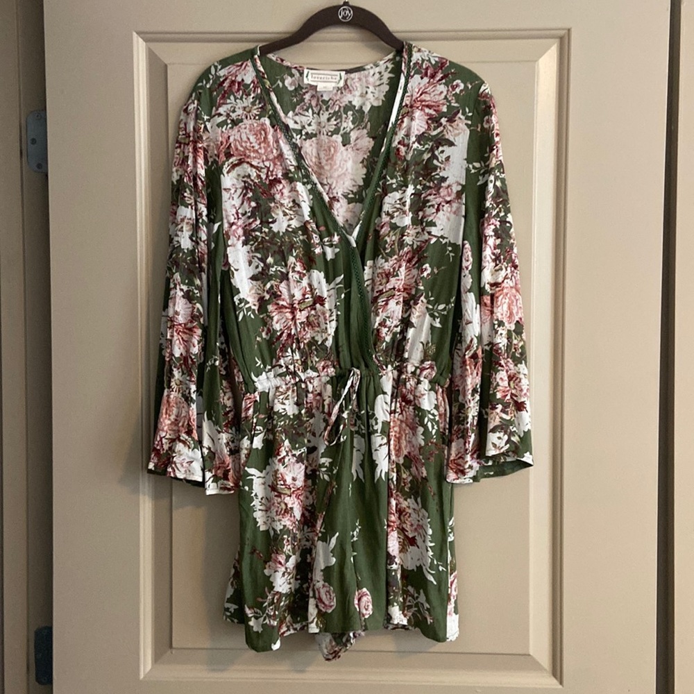 Green romper with pink floral